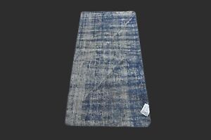 Blue Turkish Oushak Rug 2x4 Vintage Handmade Anatolian Small Doormat Kilim