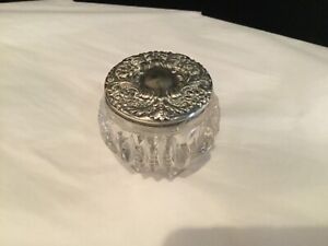 Antique Repousse Sterling Silver Unique Footed Crystal Powder Jar N R