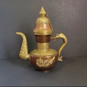 Antique Tibetan Copper And Brass Teapot 11 5 Inch Elephant Head Spout