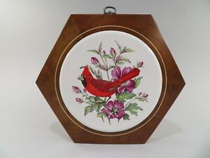 Vintage Hyalyn Pottery 507 Red Cardinal Flowers Tile Wall Hanging Wood Frame