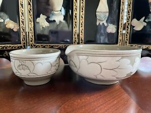 Rare Chinese Japanese Glazed Crackle Porcelain Bowl And Tea Cup With Mark