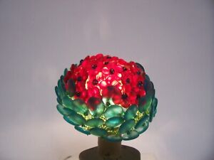Czech Flower Glass Beaded Bulb Cover Lamp Shade Red Flowers Turq Petals 3 1 4 H