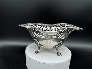 Antique Black Starr And Frost Sterling Silver Pierced Footed Bowl 193 Grams