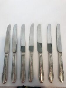 Set Of 7 Wm Rogers Priscilla Lady Ann Silverplate Grill Knives Nice Condition