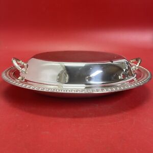Vintage 12 Silver Plate Oval Covered Serving Dish With Lid