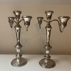 2 Sterling Silver Candle Holder Light Candelabra Pair International Weighted