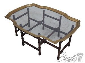 63449ec Bamboo Form Base Brass Glass Tray Top Coffee Table