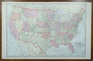 Vintage 1903 United States Of America Map 22 X14 Old Antique Original Usa Dc