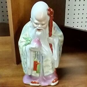 Vintage 8 5 Chinese Porcelain Statue Figurine Diety God Of Longevity Shou Lao