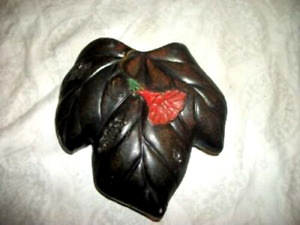 1920s Art Deco Japan Wall Pocket Vase Tokanabe Carved Pottery Red Trumpet Flower