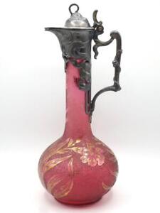 Special Quality Wmf Art Nouveau Cranberry Cameo Etched Glass Claret Jug C 1906