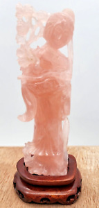 Chinese Antique Qing Pink Rose Quartz Woman Rose Quartz Carved Figure Sculpture