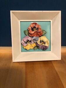 Vintage Pilkington Tile With Ceramic Raised Flowers 4x4 Tile Frame 5x5
