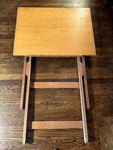 Vintage Folding Drafting Architect Table Maple Top Oak Base Adjustable Height