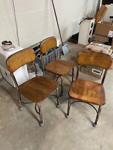 3 Vintage Heywood Wakefield Wood Student Chairs Very Good
