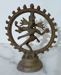 Beautiful Antique Indian Hindu Brass Figurine Statue Of Dancing Shiva Natajara