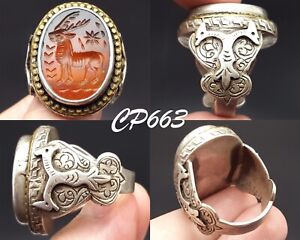 Antique Greek Style Deer Stone Gold Wash Silver Filigree Ring 12 5 Us Cp663