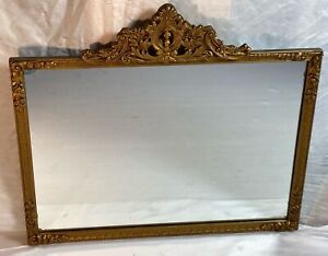 Antique Art Deco Gold Gilt Gesso Wood Wall Mirror 27 5 X24 25 