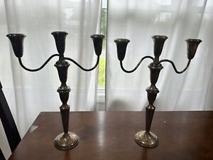 Vtg Shreve Crump And Low Sterling Weighted Candlestick Holders 14in Tall