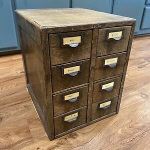 8 Drawer Solid Wood Globe Wernicke Library Index Card Apothecary Cabinet Oak