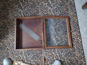 Vintage Wood Shadow Box Display Case 15x18x3 In W Glass Shelves X 3