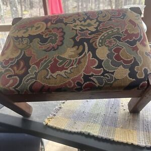Hand Made Mission Oak Foot Stool Paisley Green Floral 1920 30 Farmhouse Core Old