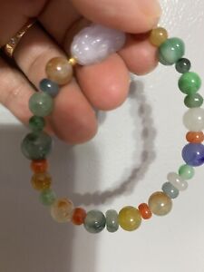 100 Natural Jadeite Jade Grade A Beautiful Rainbow Beaded Bracelet