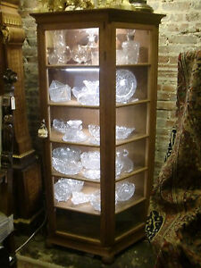 Antique Oak Armoire Vitrine Showcase Three Door Illuminated Rare 6 Shelves