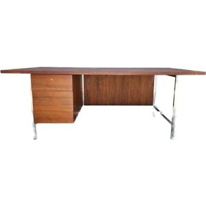 1960 S Florence Knoll Walnut And Chrome Executive Desk
