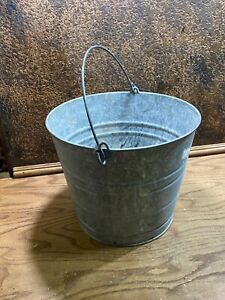 Antique Wire Handle Galvanized Metal Well Bucket True Vintage Farm Primitive