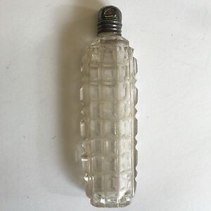 Antique 19th C Victorian Cut Glass White Metal Perfume Bottle A F 8 5cm
