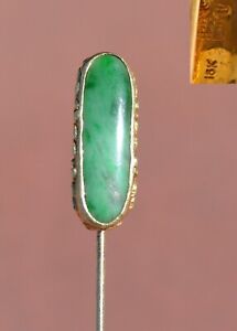 1930 S Chinese Jadeite Jade Carved 18k Yellow Gold Hair Hat Pin Hairpin Marked