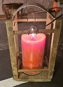 Antique Handmade Primitive Rustic Wood Tin Lantern Barn Candle Lantern 19th C