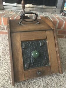 Antique Ash Coal Scuttle Bin Box Vintage With Scoop Liner Fireplace