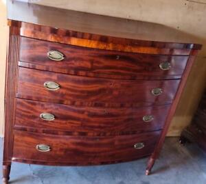 Antique Curved Front Chest Of Drawers Solid Mahogany Gorgeous Finish Vgc