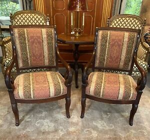 Pair Antique Chairs French Empire Rosewood Armchairs 19th Century