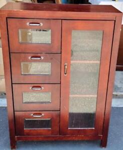 Beautiful Vintage Solid Wood Cabinet Veneer Finish Beveled Glass Doors Vgc