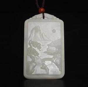 64g Chinese Carved Nephrite Jade Pendant W Landscape