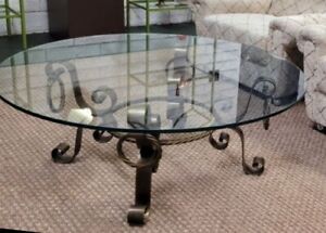 Mid Century Hollywood Regency Bronze Gilded Iron Scroll 42 Glass Coffee Table 