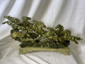 Large Carved Faux Jade Statue Stampede Of Horses 27 