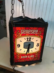 Vintage Mid Century Genesee Beer Bar Spinning Hanging Clock Light