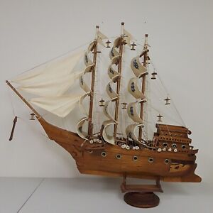 Vintage Sailing Clipper Ship Handmade Wooden Sailboat Model Movie Prop