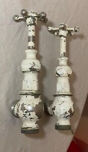 Pair Of Large Antique Nickel Plated Brass Porcelain Industrial Faucet Fixture
