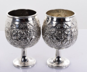 Pair Of Snifter Goblets In Sterling Silver Heavily Patterned