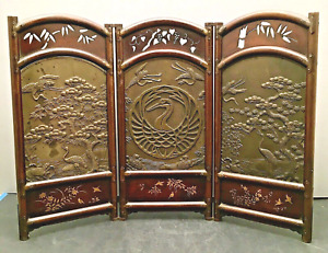 Imperial Japanese Meiji Wood Bronze Lacquer Table Screen