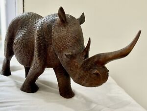 Antique Chinese Master Carver Wood Rhinoceros Spectacular Details