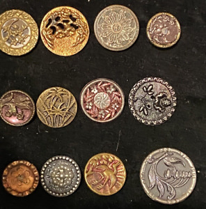 12 Unique Victorian Metal Buttons Tinted Pierced Floral Very Nice Lot 