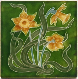 Art Nouveau Tile Green Daffodils Henry Richards Tile Company C1907 Ae2