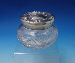 Floral By Unger Sterling Silver Powder Jar With Cut Crystal 3 1 4 Tall 5154 