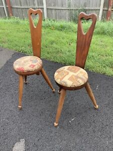 Lot Of 2 Antique Chair Three Legged Heart Design
